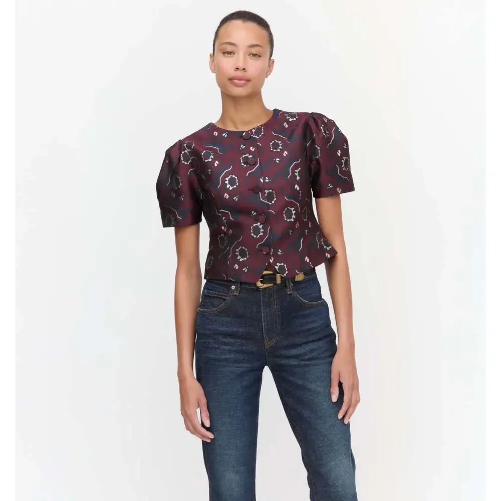 Hill House Home The Mallorie Top - Burgundy Baroque Jacquard Size XXXSBurgundy B - Picture 3 of 3